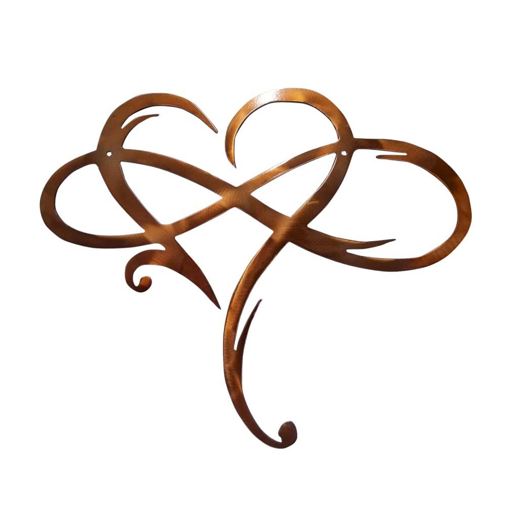 Infinity Heart Metal Wall Decor, Unique Infinity Heart Wall Decor Love Sign Plaque Steel Art Geometric Bedroom Ornaments Cut Out for Home, Wedding Decor (Brown, 11.4x13.7in)