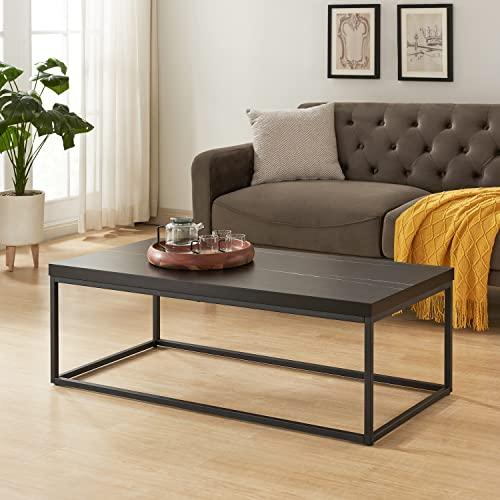 CENSI Black Marble Coffee Table Ottoman Center Table for Living Room, 47" Rectangle Modern Industrial Style,Wood and Metal (Black Marble)