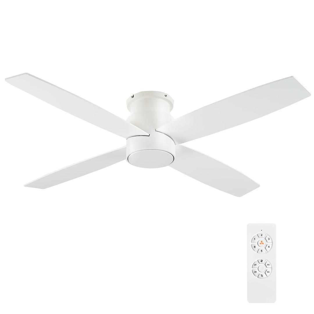 WINGBO 52" Flush Mount DC Ceiling Fan without Lights, 4 Reversible Blades, Ultra Quiet 6-Speed DC Motor, Hugger Low Profile Indoor Ceiling Fan No Lights, White Finish