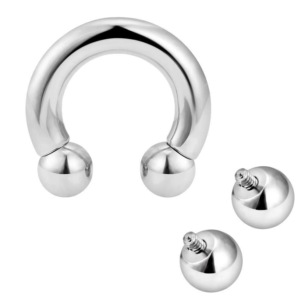 vcmart Internally Threaded Circular Barbells Horseshoe Ring with Replacement Balls 00G-0G-2G-4G-6G-8G-10G-12G 12mm/16mm/19mm Surgical Stainless Steel Pierced Body Jewelry