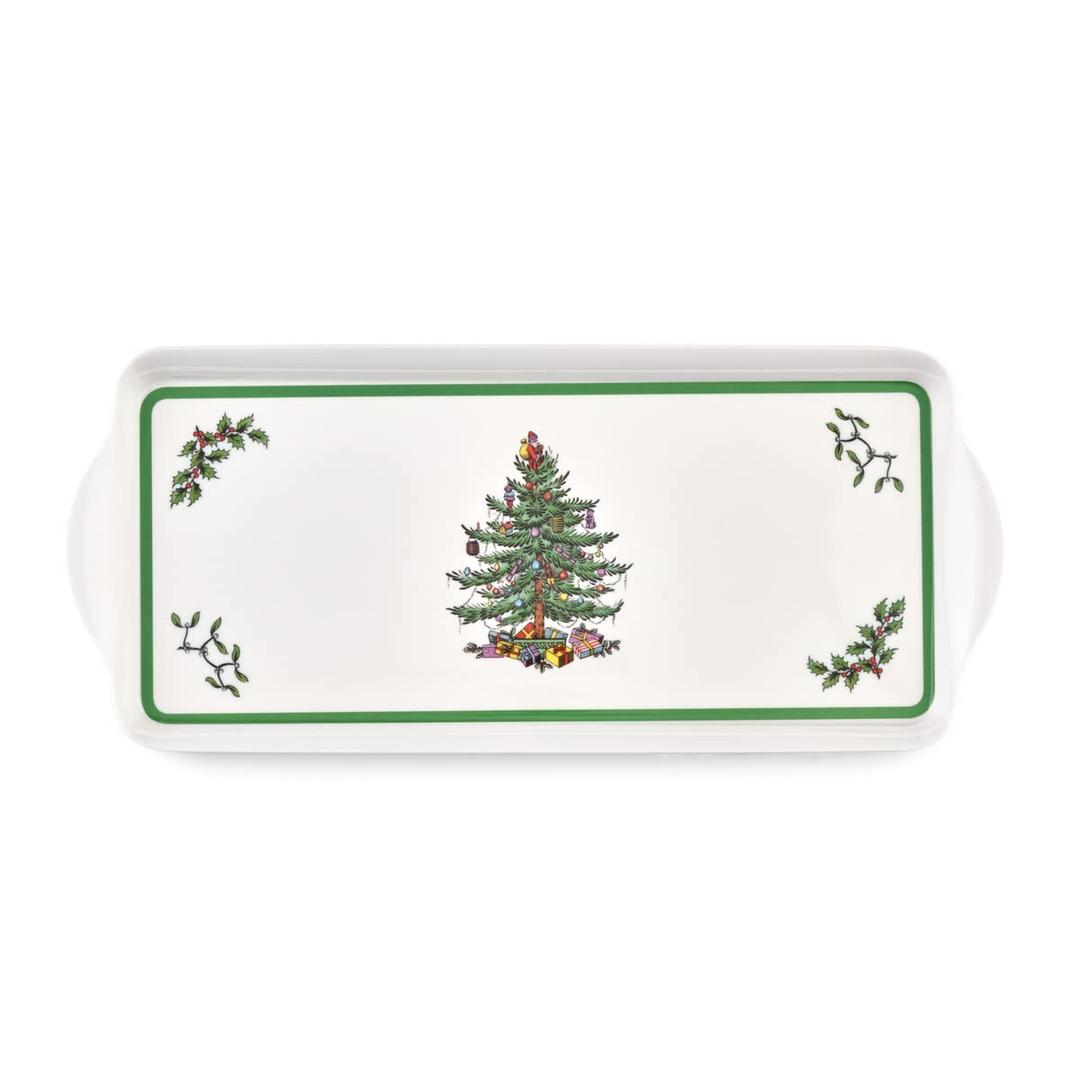 SpodeChristmas Tree Sandwich Tray (15" x 6.5") - Decorative Serving Platter for Crudit, Appetizers, Holiday Snacks - Festive Melamine Dish, Durable Christmas Dinnerware - Elegant Holiday Tableware