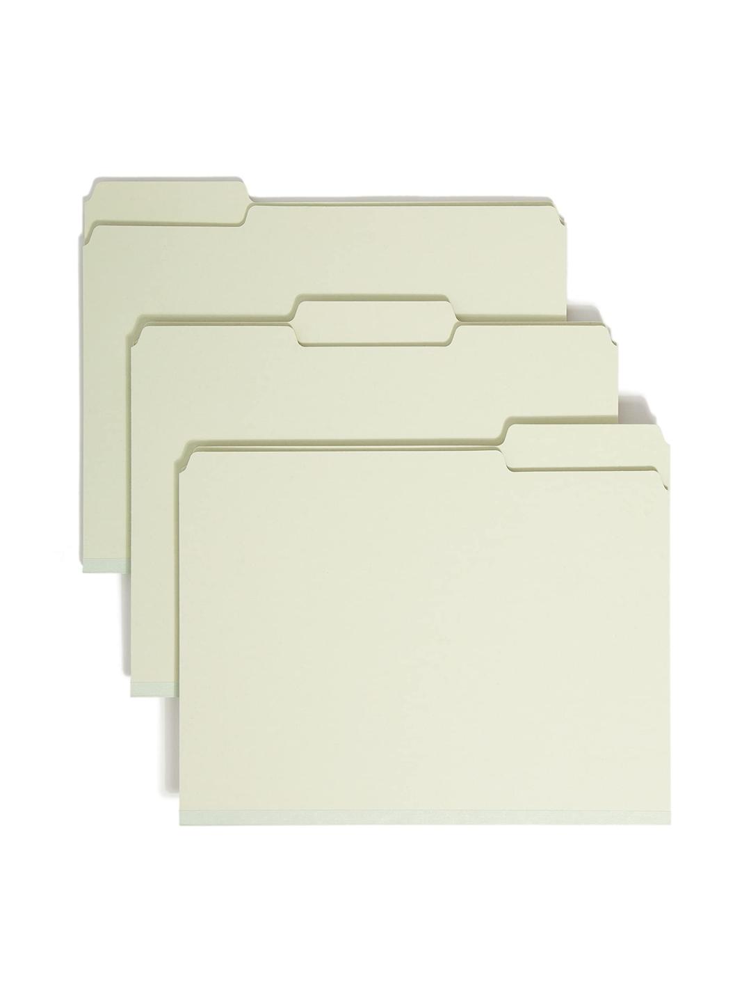 SMEADPressboard File Folder, 1/3-Cut Tab, 1" Expansion, Letter Size, Gray/Green, 25 per Box (13230)