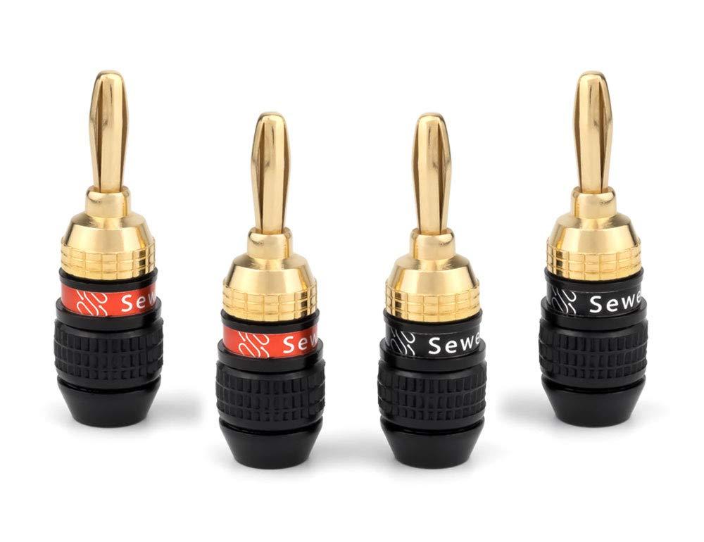 Sewell Deadbolt Banana Plugs, 2 Pairs, 24k Gold Plated Speaker Plugs, Quick Connect SW-29863-2