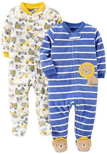 Simple Joys by Carter's Baby Boys' 2-Pack Fleece Footed Sleep and Play, Construction/Lion, 3-6 Months