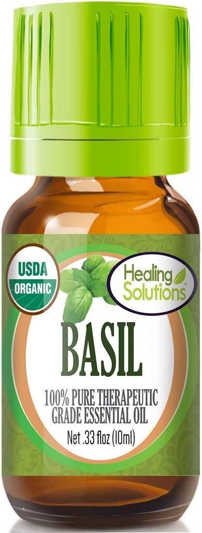 Healing Solutions Oils - 0.33 oz Basil Essential Oil Organic, Undiluted, Pure Basil Oil for Skin, Diffuser - 10ml - Basil Essential Oil Therapeutic Grade - Aromatherapy Oils