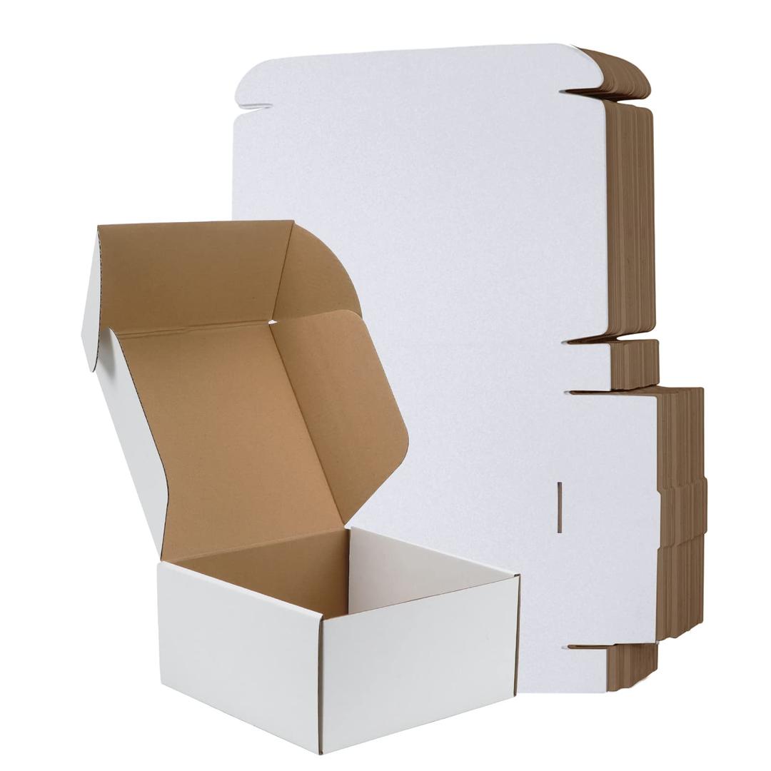 RLAVBL 8x8x4 Inches Shipping Boxes Set of 25, White Small Corrugated Cardboard Box, Mailer Boxes for Packing Small Business