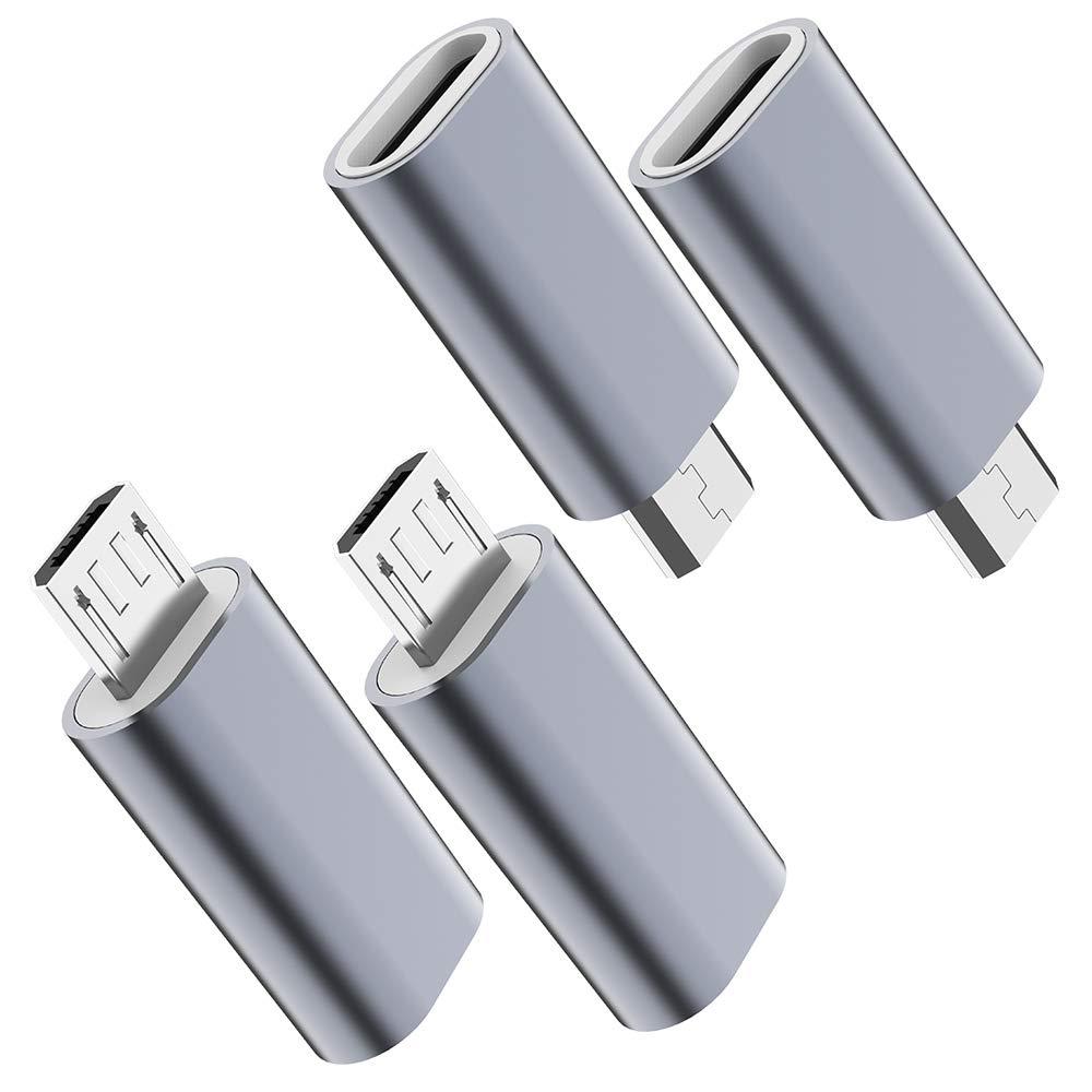 JXMOX USB C to Micro USB Adapter, (4-Pack) Type C Female to Micro USB Male Convert Connector Support Charge Data Sync Compatible with Samsung Galaxy S7 S7 Edge, Nexus 5 6 and Micro USB Devices (Grey)