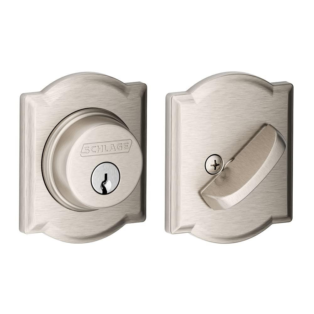 SCHLAGEB60 N CAM 619 Deadbolt with Camelot Trim, Keyed 1 Side, Highest Residential Security, Satin Nickel