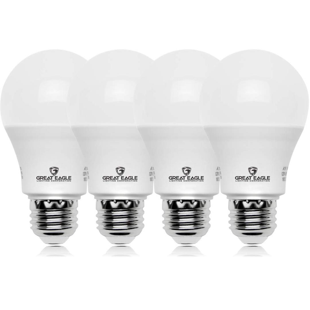 Great Eagle A19 LED Light Bulbs 60 Watt Equivalent- UL Listed - 4000K LED Light Bulb - Non dimmable Cool White Light Bulbs (4 Pack)