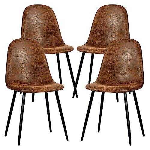 FurnitureRDining Chairs Set of 4, Fabric Suede Dining Room Side Seating, Kitchen Chairs with Metal Legs for Living Room,Dark Brown