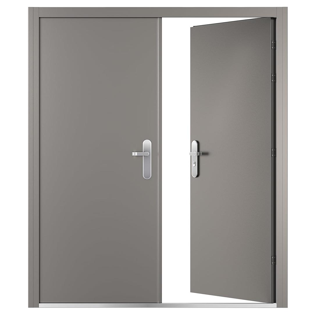 VIZ-PRO Quick Mount Double Steel Security Door with Frame and Hardware, Gray Right Side-Active Leaf Inward, 32 1/4" Door Slab