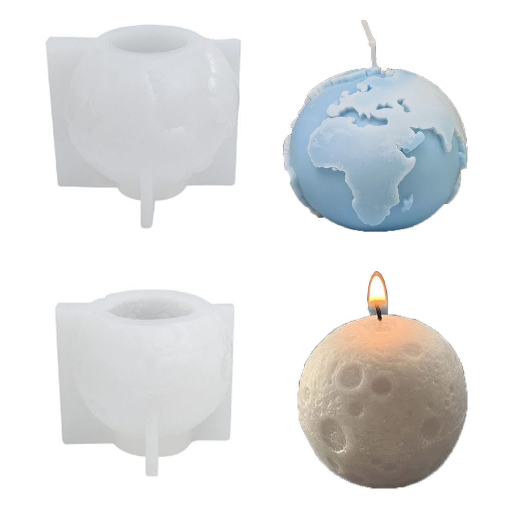 Earth&Moon Candle Molds for Candle Making, 3D Globe Shaped Epoxy Resin Mold Exterior of Earth Model Aromatherapy Mold, DIY Silicone Scented Candle Molds Soap Molds Desktop Ornaments