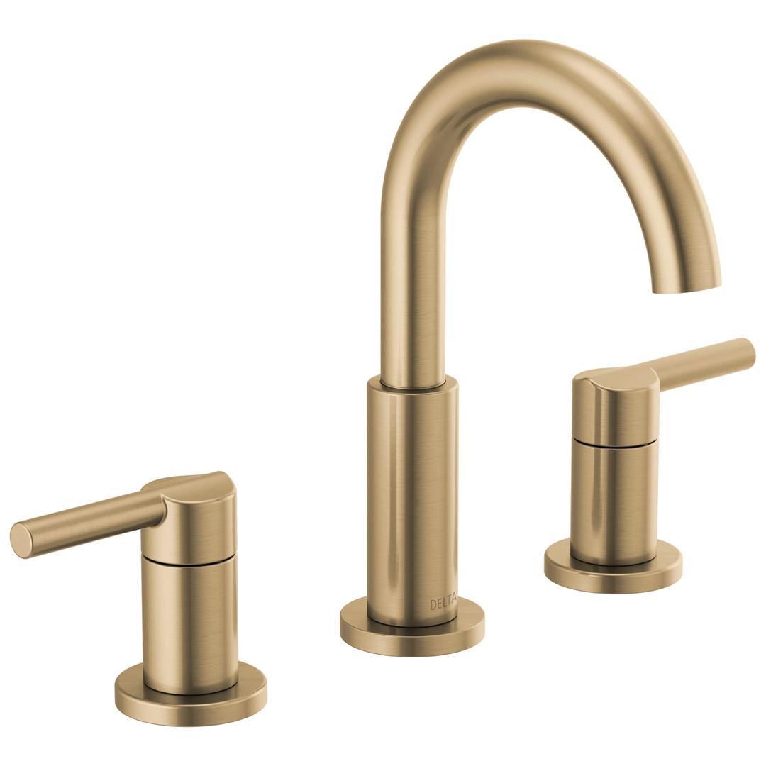 DeltaFaucet Nicoli Widespread Bathroom Faucet 3 Hole, Gold Bathroom Sink Faucet, 2 Handle Bathroom Faucet, Bath Faucet, Drain Assembly