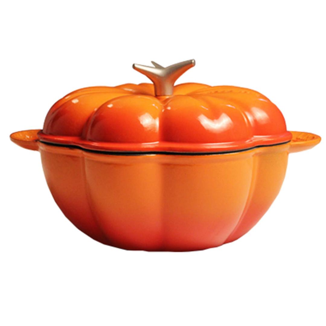 QARNBERGPumpkin Casserole Dish Enameled Cast Iron Pumpkin Casserole Pot With Lid Dutch Oven Non Stick Pan Pumpkin Stew Soup Stock Pot Casserole Cookware Cooker Cooking Kitchen,Red (Orange)