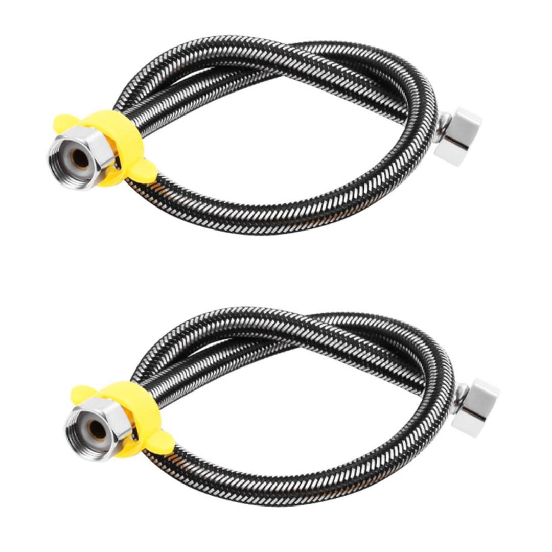 STAYOUNG Braided Hose 2 Pieces Set - 2 Meter Stainless Steel Flexible Hot Cold Water Plumbing Inlet Pipe 1/2inch, Shower Hose Extra Long, Use for Kitchen Sink, Bathroom (Black)