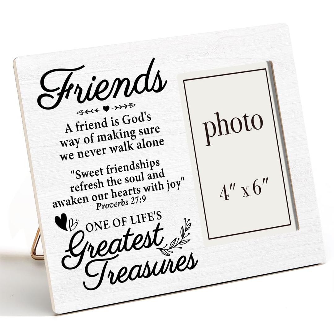 Best Friends Wood Picture Frame, Friendship Gifts for Women Men Friends, Friends Gifts for Birthday Christmas Graduation, Friendship Picture Frames, 4 x 6 Inch Photo