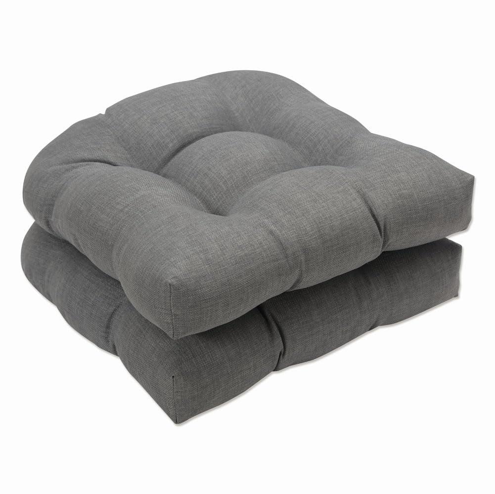 Pillow Perfect Rave Solid Indoor/Outdoor Wicker Patio Seat Cushion Reversible, Weather and Fade Resistant, Round Corner - 19" x 19", Grey, 2 Count