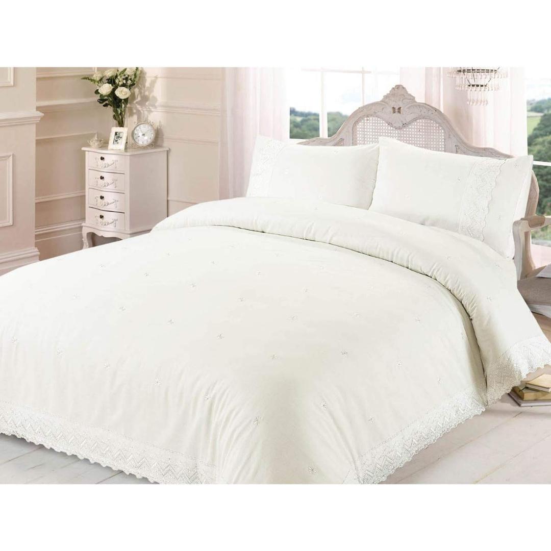 Victoria Cream Lace Embroidered Double Duvet Set includes Duvet Cover & Pillowcases