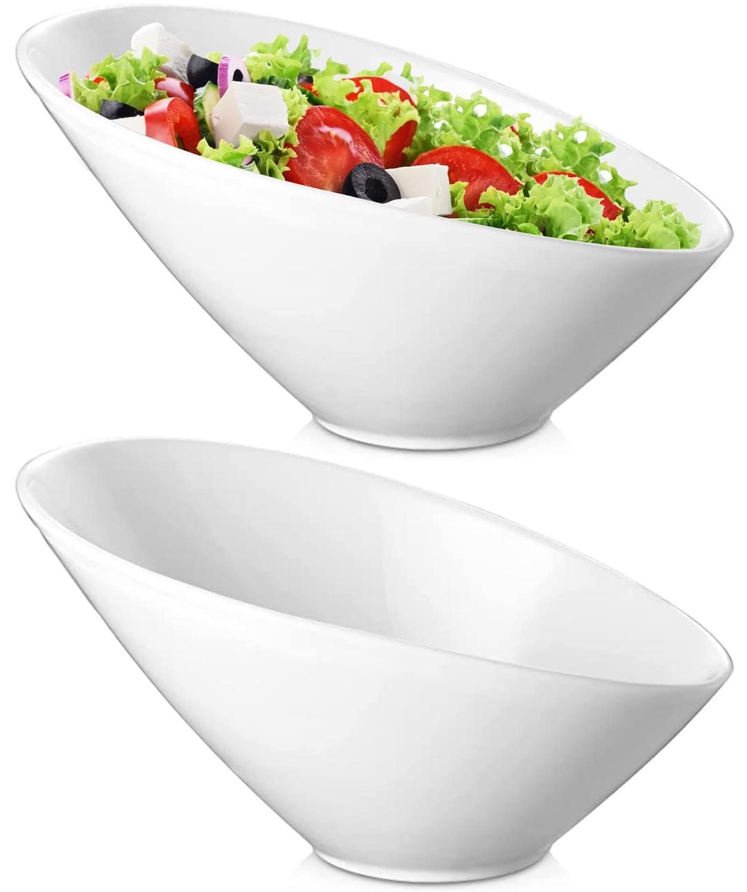 Yesland 2 Pack Porcelain Angled Serving Bowls - 26 oz White Salad Bowls - Ceramic Pasta Bowls for Cereal, Soup, Salad, Rice, Prep