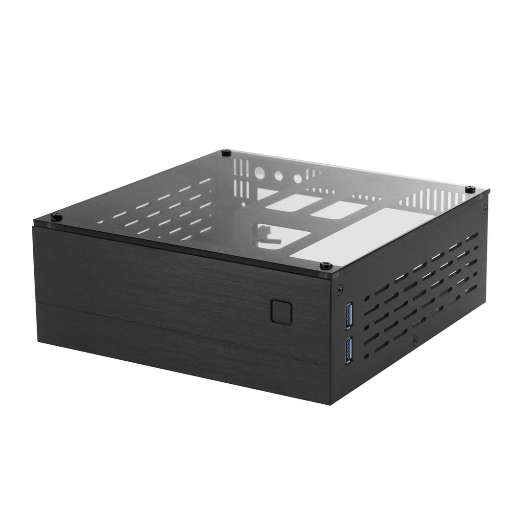 A01 Aluminum Mini-ITX HTPC Desktop Computer Chassis (Black Tempered Glass)