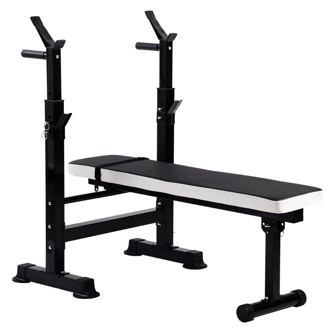 BalanceFrom Adjustable Weight Bench and Squat Rack Home Gym Workout, Black/White