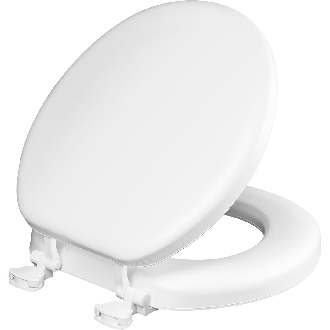 Mayfair Padded Toilet Seat, Cushioned Soft Vinyl over Wood Core Seat, Secure Hinges, Easy Clean, Round, White