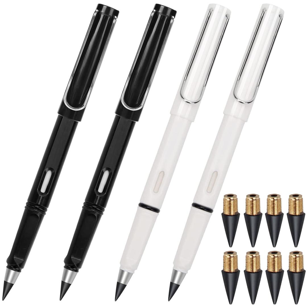 Everlasting Pencils,Inkless pen,lapiz infinito,No Sharpen 0.7mm, 4Pcs Pencils With 8Pcs Replaceable Pencil Leads,1Pcs Transparent storage box,4 Pcs erasers (built-in pencil)