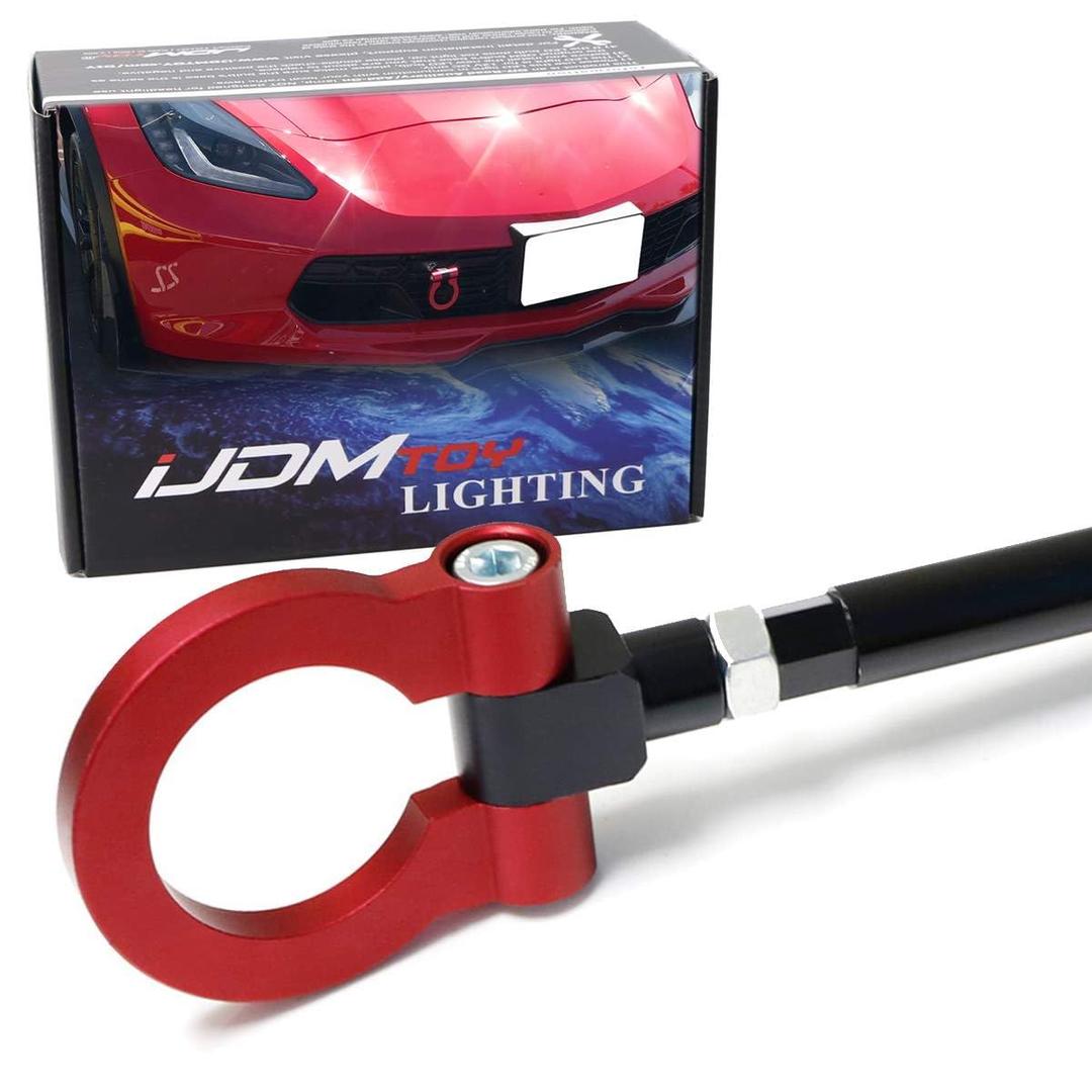 iJDMTOY Red Track Racing Style Front Bumper Tow Hook Ring Compatible With 2014-2019 Chevrolet Corvette Z06 ZR1 Z51, Made of Light Weight CNC Aluminum