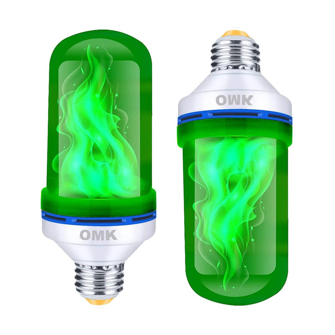 OMK - Christmas Decorations LED Flame Effect Light Bulbs - Newest Upgraded 4 Modes Green Fire Simulated Lamps - Holiday/Christmas Gifts/Indoor/Outdoor Decoration Lights (2Pack)