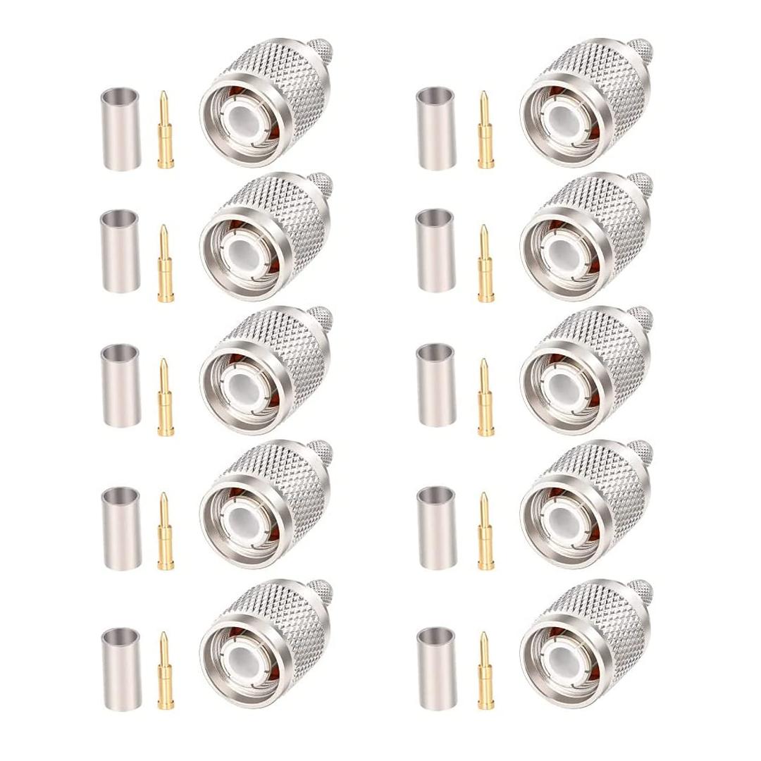 TNC Male Connector 10PCS, TNC Male Plug Crimp Connector for RG58/RG142/RG400/LMR195/KSR195/3D-FB Cable