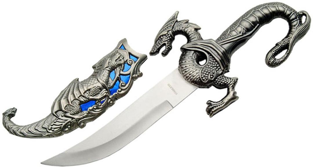 10" Novelty Fantasy Dragon Dagger Blade Knife Sword - Deep Blue