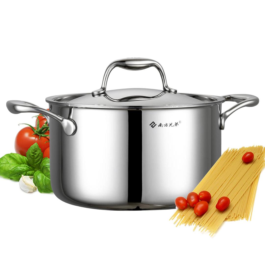 NANFANG BROTHERS Stainless Steel Stock Pot with Lid, 6 Quart Soup Pot Cooking 316 Five Layers of Copper Core Integrated Composite Pasta Pot, 18/10 Food Grade Professional Saucepan, Classic Silver