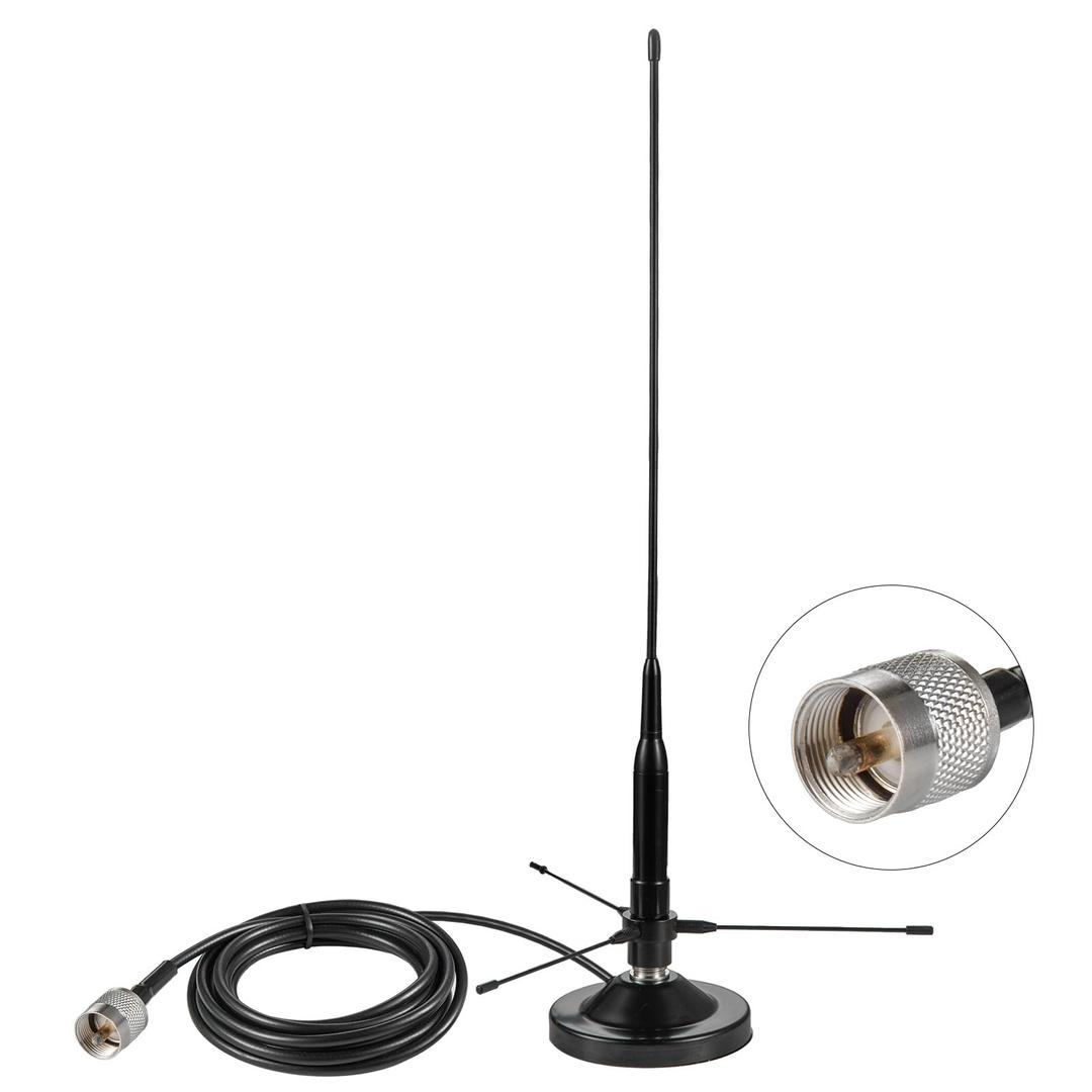 UHF VHF Dual Band 136-174MHz 400-470MHz Magnetic Base Mount Soft Whip Antenna with Ground Plane Kit, Vehicle Mobile Ham Radio Antenna with PL259 Male Connector for Car Amateur Radio Marine VHF Radio