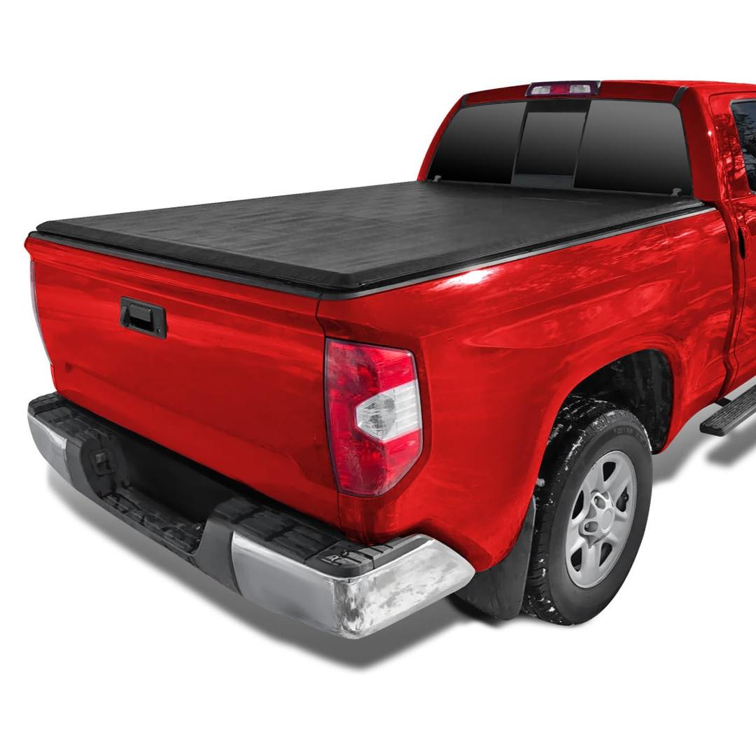 Spec-D Tuning Soft Quad Fold Tonneau Cover Compatible with 2007-2024 Toyota Tundra Double Cab/Crew Max with 78", 6.5FT Standard Bed