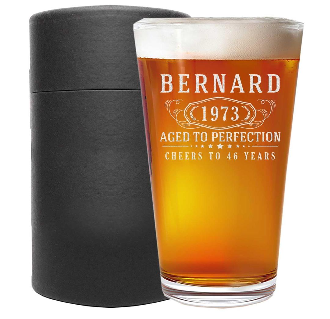 Personalized Etched 16oz Pint Beer Glass - Custom Engraved Gifts for Men Women, Brother Mom Dad, Customized Name Drinking Cup, Happy 40th Birthday, Turning Years Old for Him Her, Bday Party, Bernard