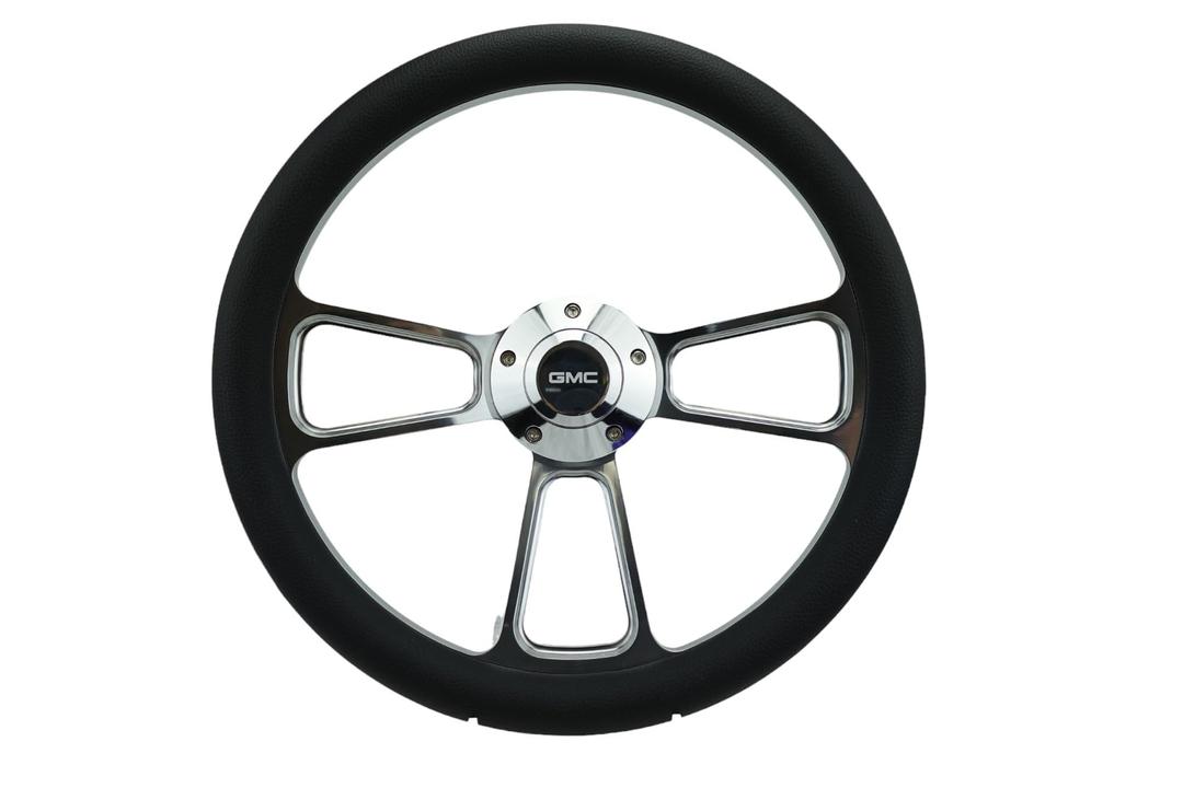 Compatible with 1974-1994 GMC C-Series Pick-Up Truck - Black & Chrome Steering Wheel - Full Kit