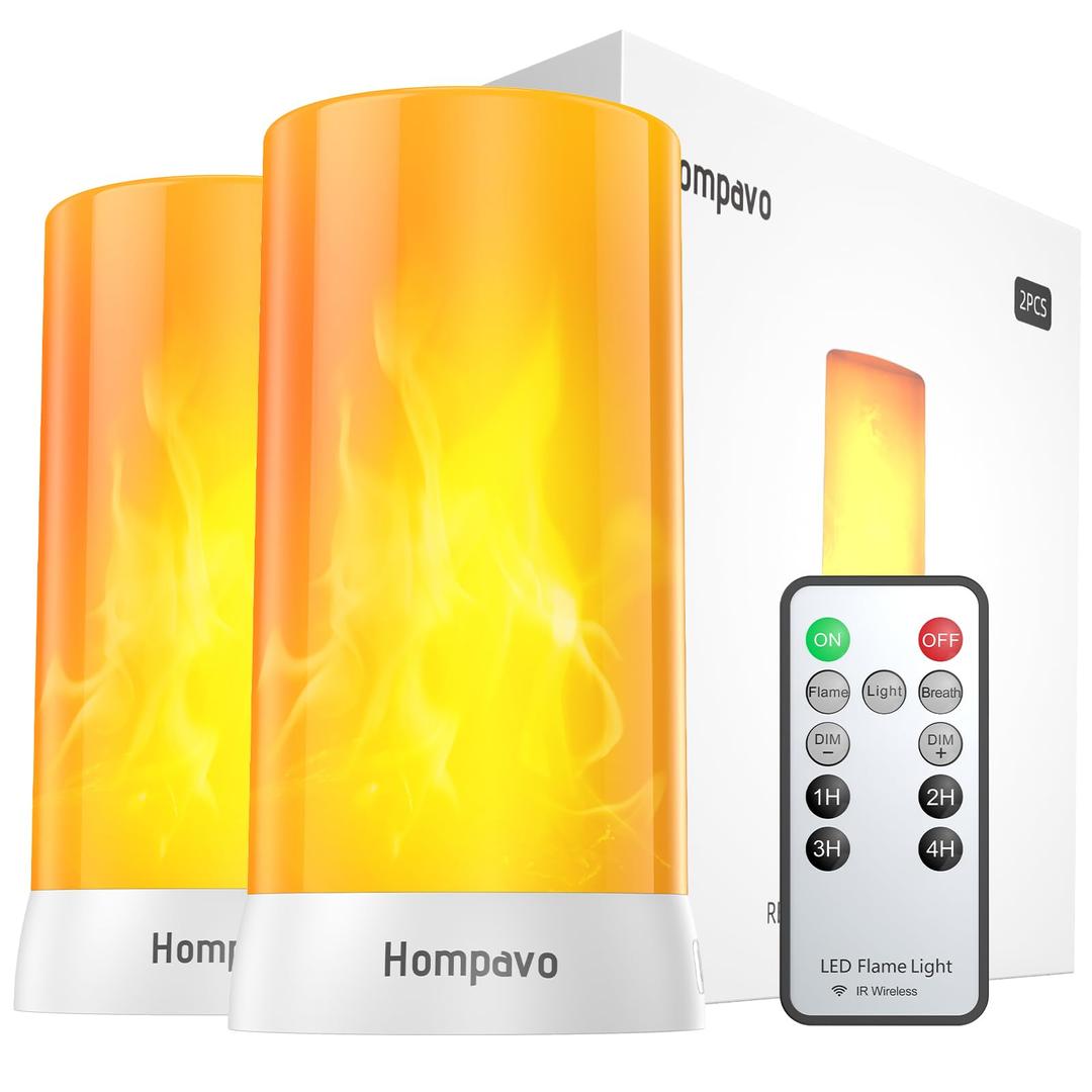 Hompavo 【Upgraded】 LED Flame Lights with Remote & Timer, 4-Mode Rechargeable Battery Operated Flameless Candles, Waterproof Pillar Flickering Lanterns for Bathroom Patio Wedding Halloween Home Decor