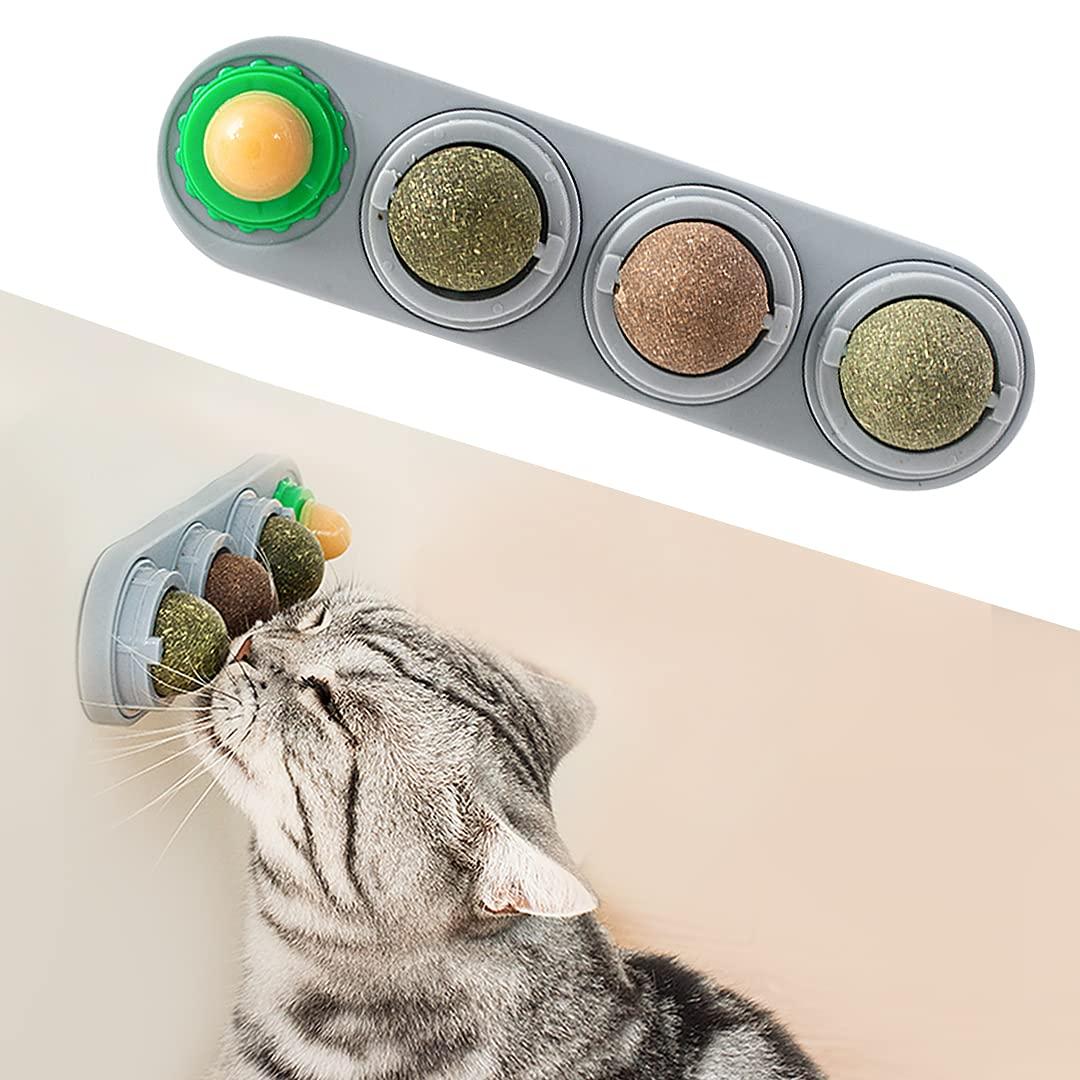 Potaroma4 Catnip Silvervine Ball Toys, Extra Cat Energy Ball, Edible Cats Lick Kitten Chew, Teeth Cleaning Dental Wall Treats, Concentrated Flavor for All Breeds