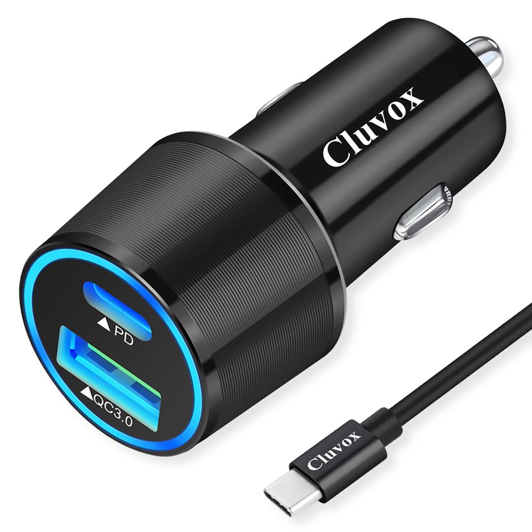 Rapid Type C Car Charger, Compatible for iPhone 15 Plus/Pro/Max/Google Pixel 8 Pro/7/6/5a/4a/3a, Samsung Galaxy S24/S23 Utra Fast USB C PD Car Charger with 3ft Cable, 20W Power Delivery Car Adapter