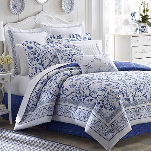 Laura AshleyQueen Duvet Cover Set, Reversible Cotton Bedding with Matching Shams, Home Decor for All Seasons (Charlotte Blue, Queen)