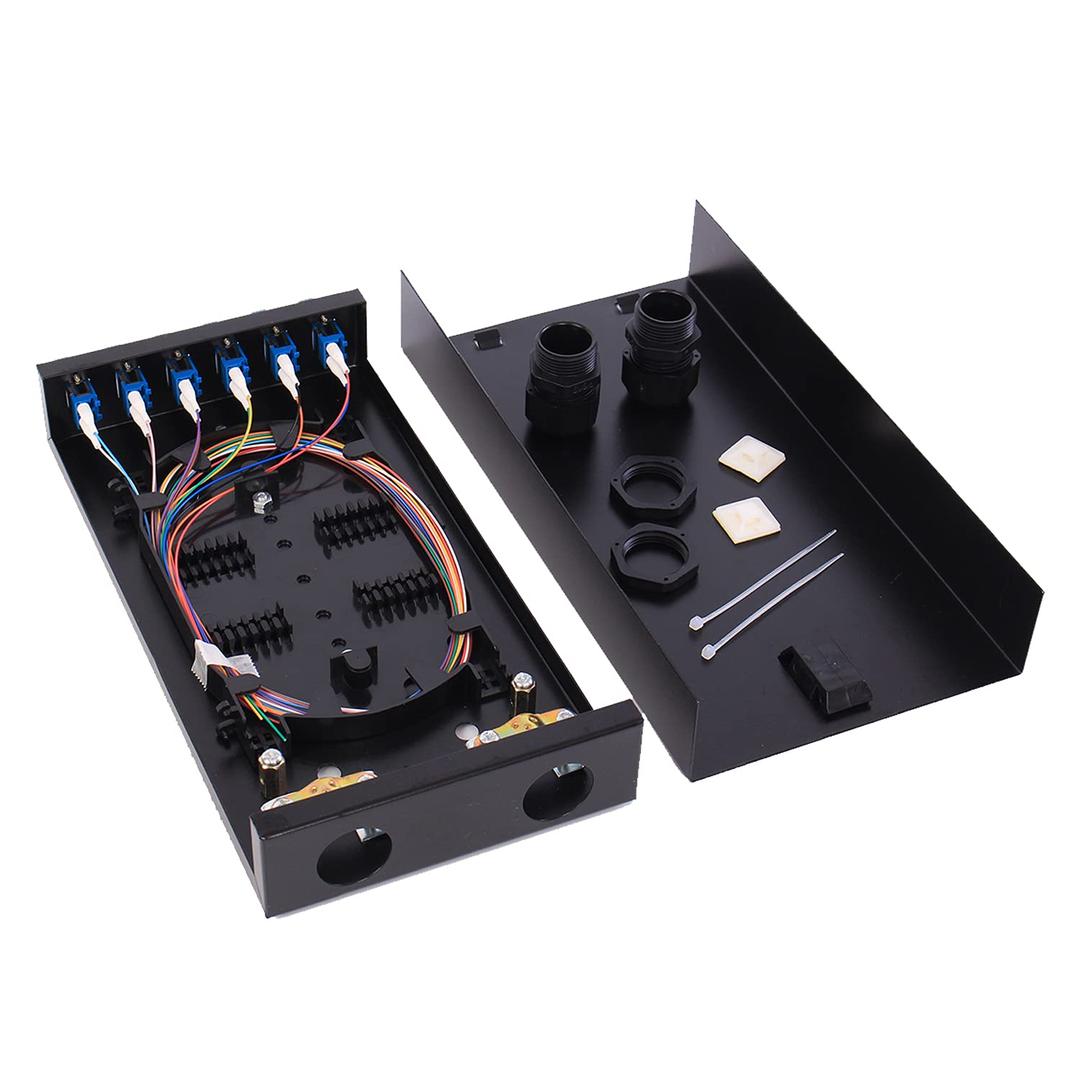 VFLTOOL LC-SM 6 Duplex Box Cables 12 Port Wall Mount Fiber Enclosure with Spool Singlemode OS1 LC-UPC Kit (Includes a 1 Meter 12 Strand LC-UPC Pigtail and 6 Port Duplex LGX Loaded Panel