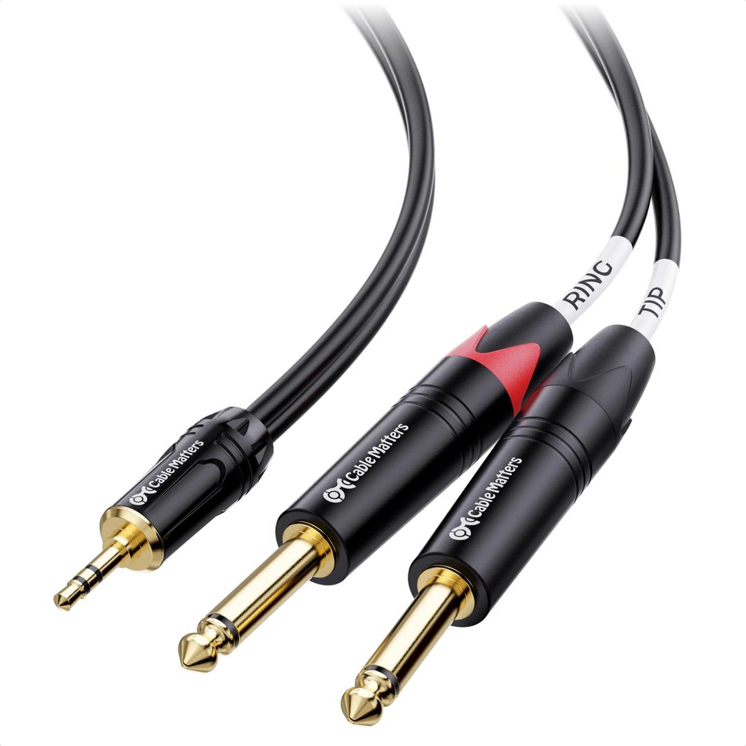 Cable Matters 3.5mm TRS to Dual 6.35mm TS Breakout Cable 6 ft, 1/8 to 1/4 Stereo Cable, Y Splitter 3.5mm to 1/4 Cable, 1/4 to 1/8 Audio Cable - 6 Feet