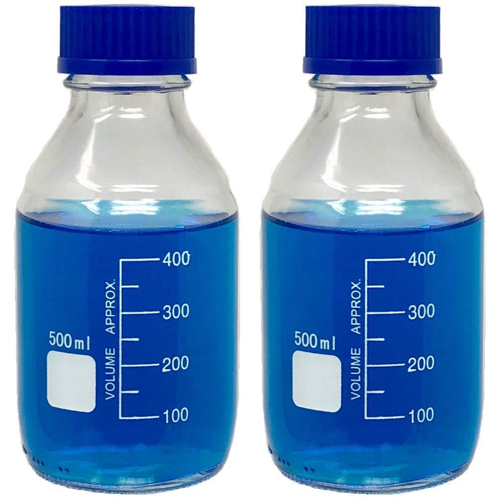 500ml Glass Round Media Storage Bottles with GL45 Screw Cap, Borosilicate Glass, Karter Scientific 251M8 (Pack of 2)