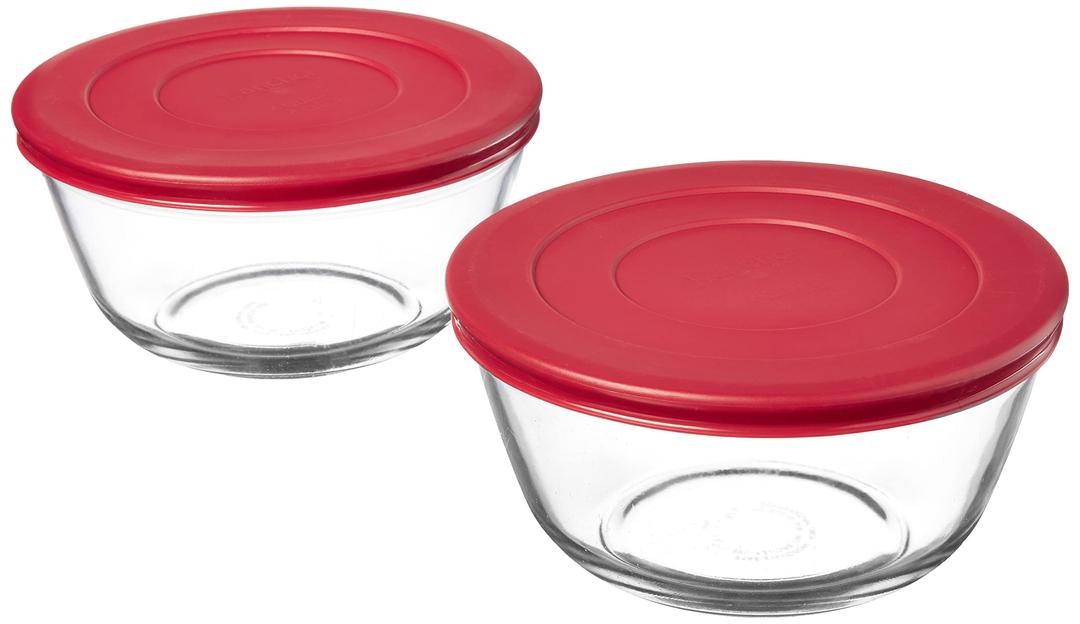 Anchor Hocking 91858 Glass Mixing Bowls with Lids, Cherry, 4 Quart (Set of 2) -