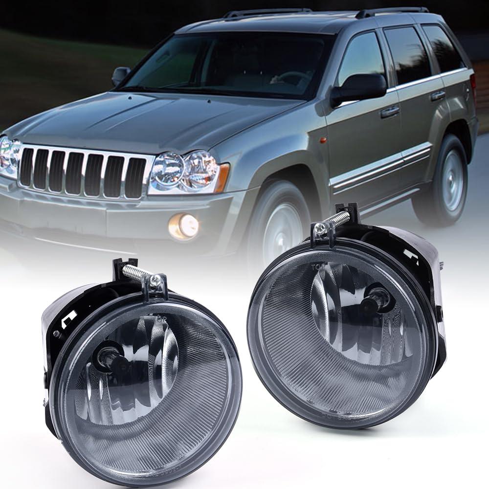 PIT66Fog Lights, Compatible with 05-10 Jeep Grand Cherokee/06-10 Jeep Commander Left/Right Bumper Driving Fog Lamps with Bulb Smoky Lens