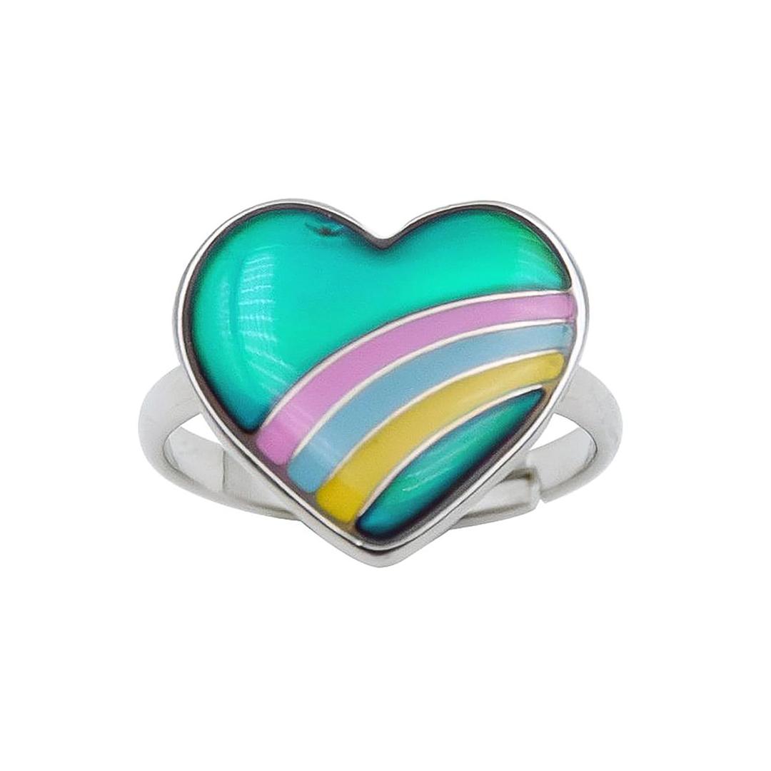 FUN JEWELSCute Rainbow Heart Color Change Mood Ring For Girls Size Adjustable