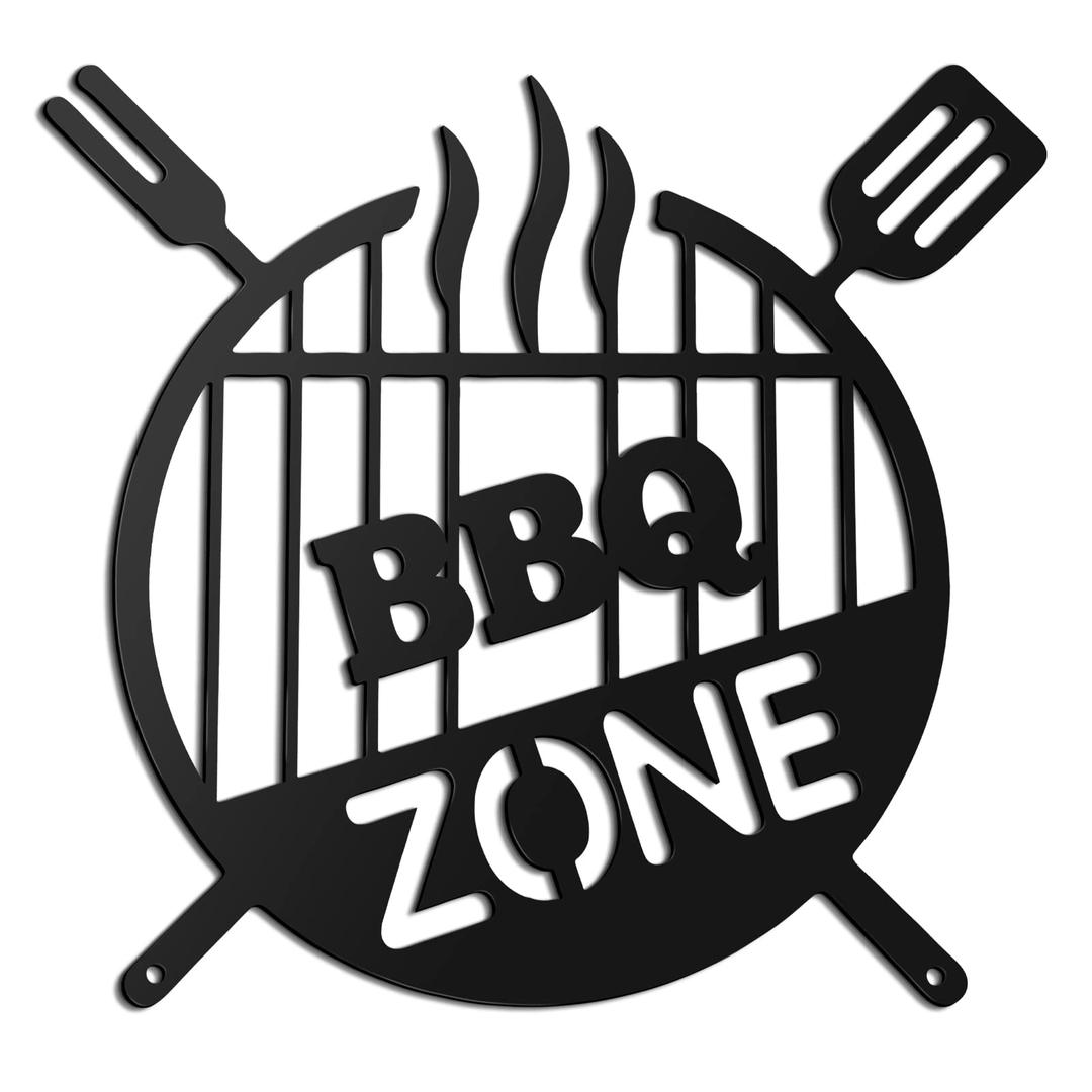 Funrous Metal BBQ Sign Outdoor Round Grill Sign BBQ Zone Retro Barbecue Monogram Wall Decor Kitchen Hanging Grill Barbecue Sign for Backyard Patio Farmhouse Porch Deck Decorations