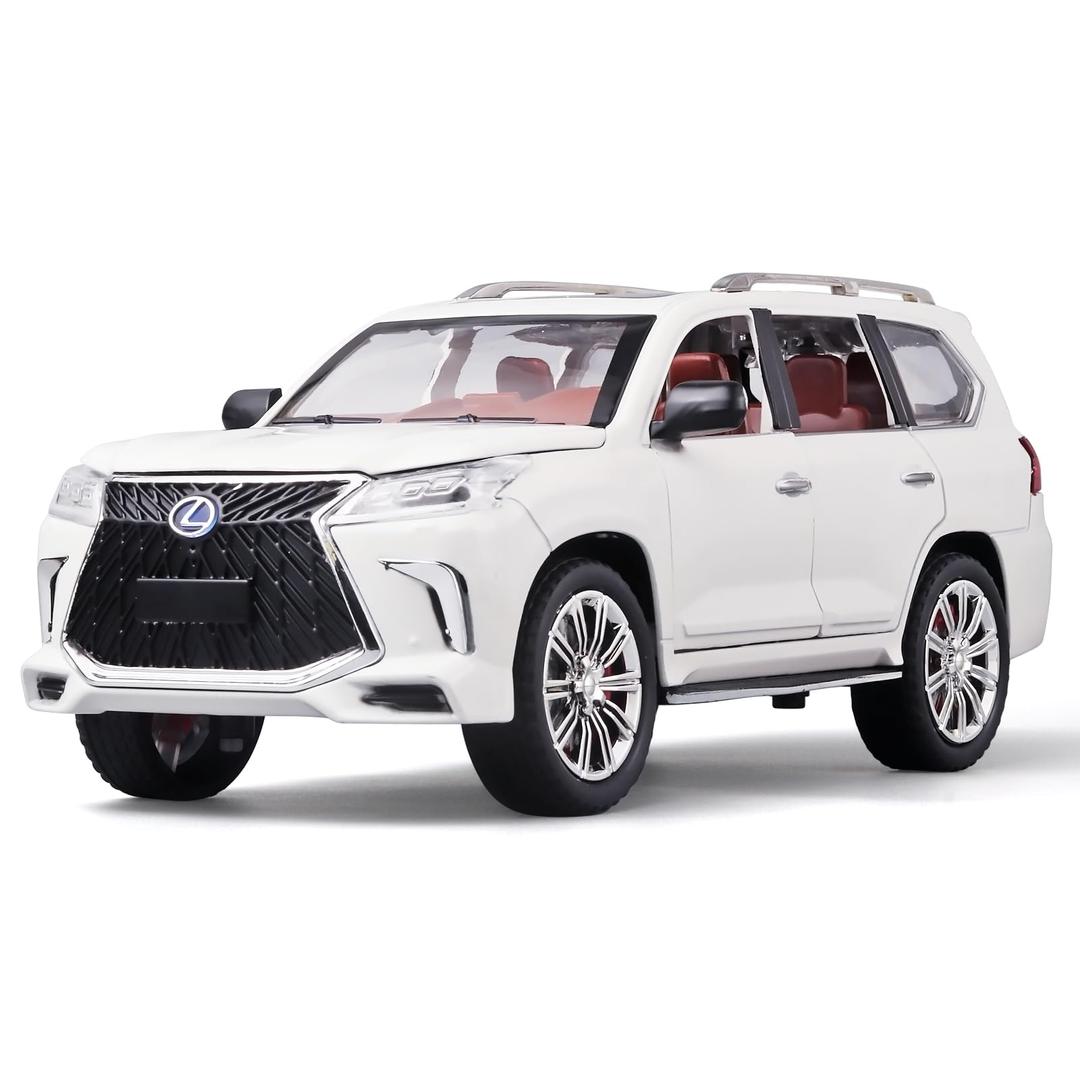 Toy Cars Lexus 570 Boys Big Off-Road SUV Model Car，1/24 Diecast Metal Car Toys ，with Lights Sound and Pull Back Toy Car，Toy Cars for Boys Age 4-7（White）