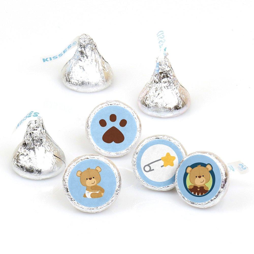 Baby Boy Teddy Bear - Baby Shower or Birthday Party Round Candy Sticker Favors - Labels Fit Chocolate Candy (1 Sheet of 108)