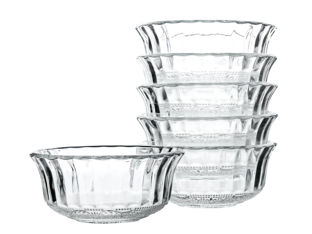 4.5" Clear Textured Glass Bowls, Mini Bowls for Prep, Desserts, Dips, Ice Cream, Yogurt and Fruit, 9.5oz, Set of 6